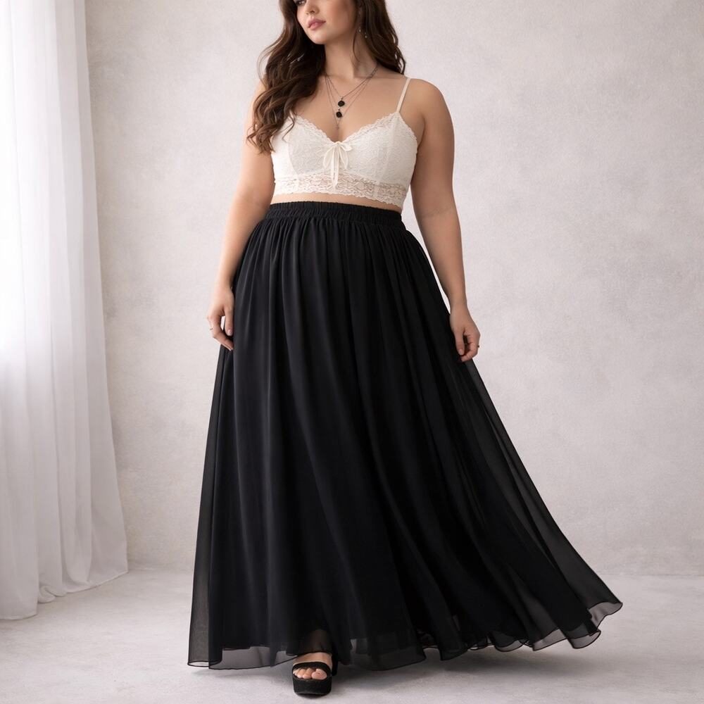 Vintage Michael Marcella Chiffon Maxi Skirt Full Sheer Elastic Sz 14 Whimsygoth